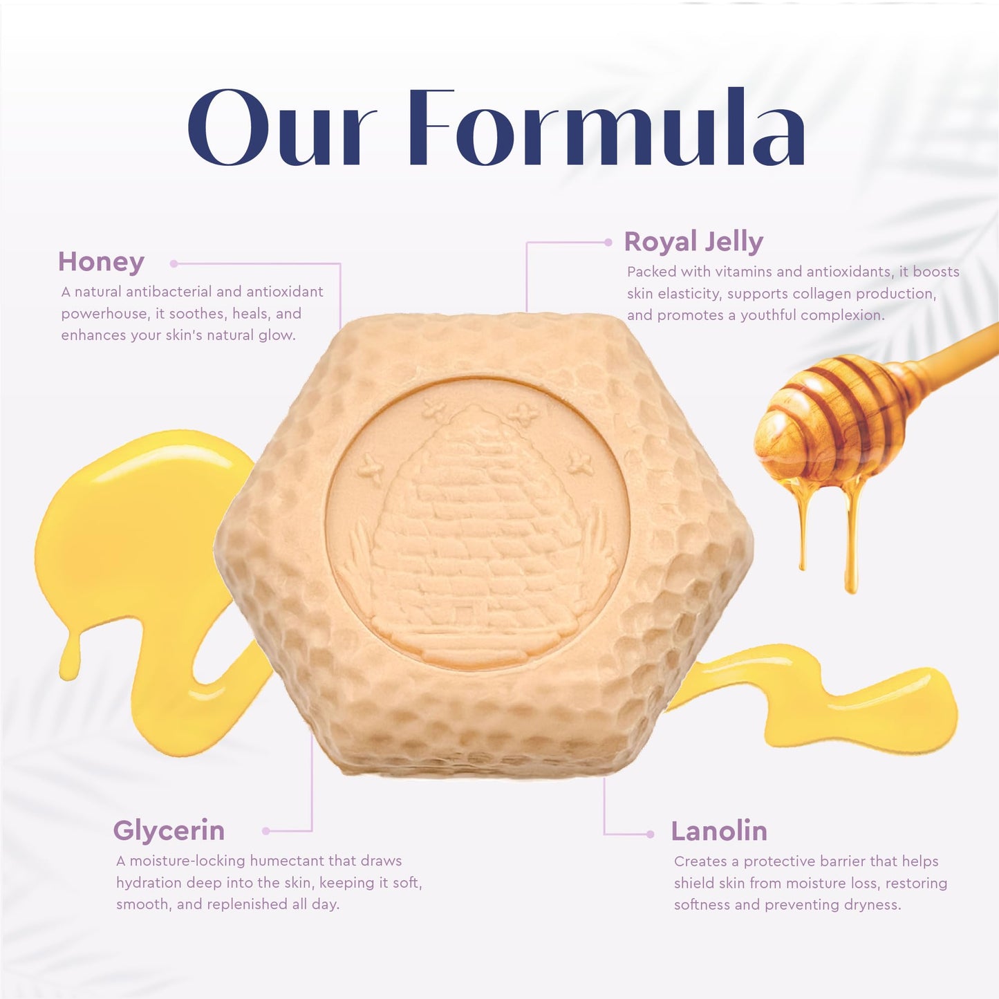 Baudelaire Royal Jelly Honey Soap Set - Luxurious Vegetable-Based Bars with 2% Honey, Hydrating Lanolin & Anti-aging Royal Jelly, Peach Blossom Scent