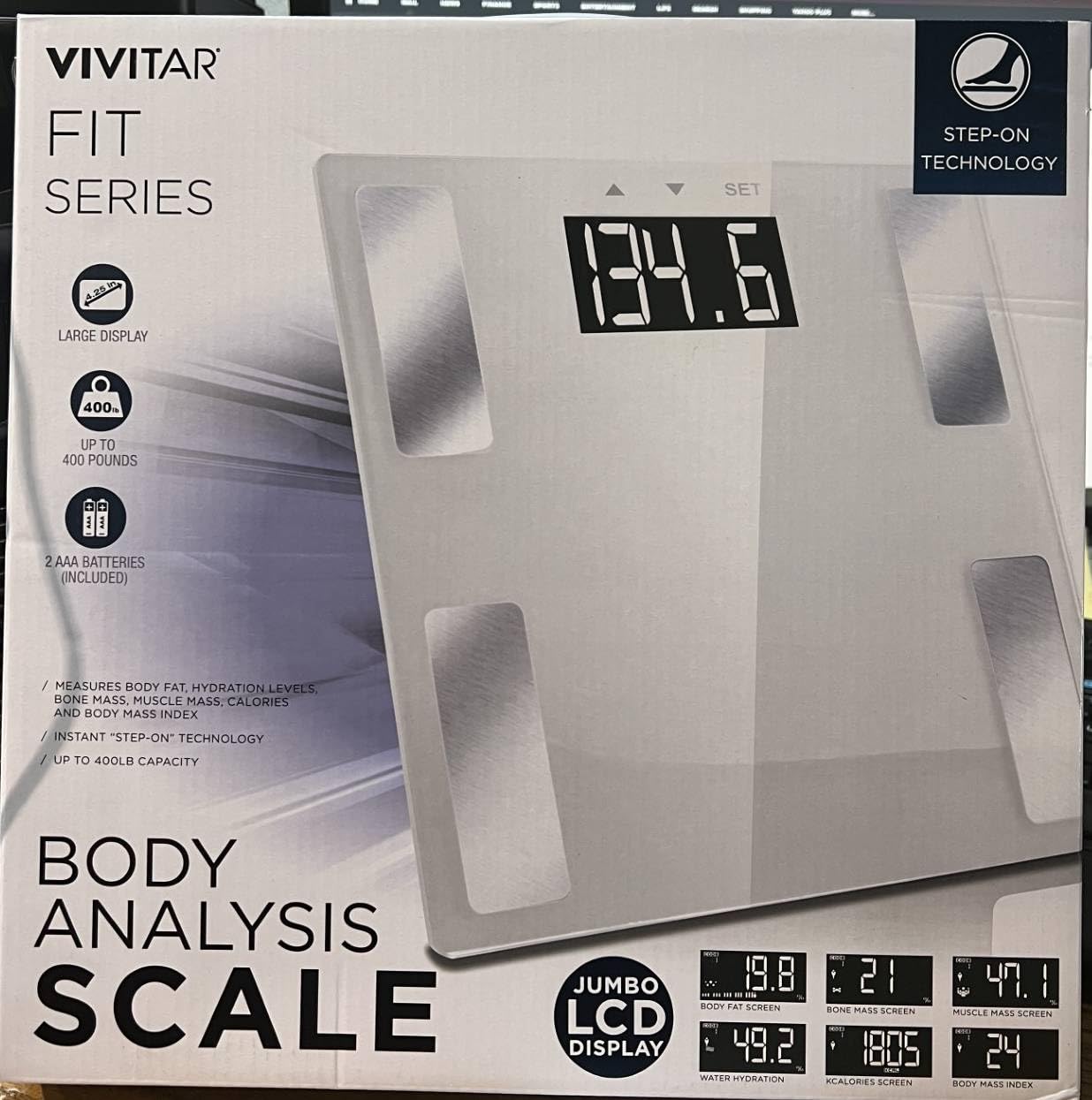 Vivitar PS-V163-WHT Body Analysis Digital Bathroom Scale with an Easy to Read LCD Display Wireless Weight Smart Body Fat Scale Sleek Tempered Glass…