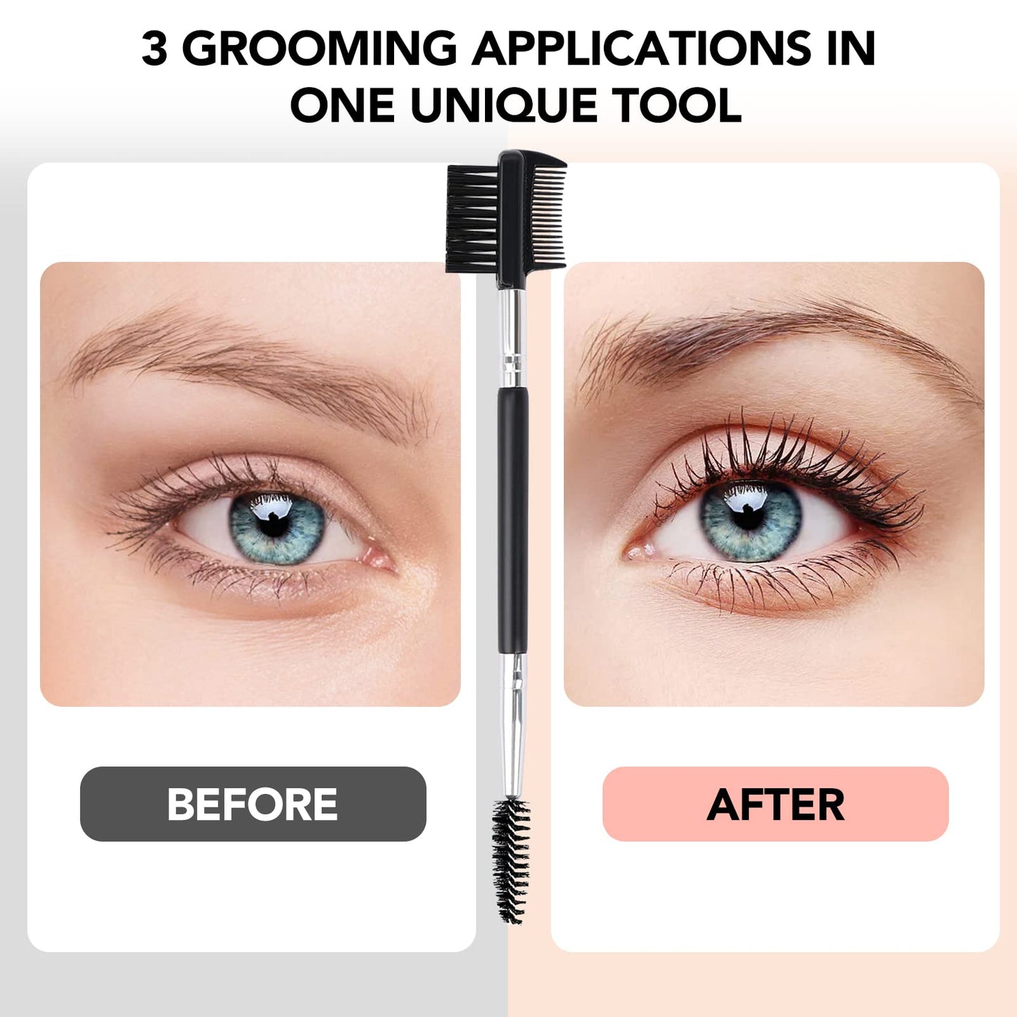 3 Head Eyebrow Eyelash Shaper Eyelash Comb Double Head Brush Makeup Grooming Tool cosmetic with 3 Different Spoolie Brushes for Separating Lashes