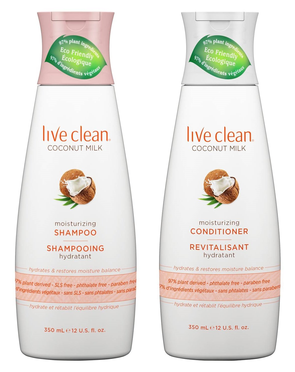 Live Clean Coconut Milk Moisturizing Shampoo and Conditioner, 12 oz each with Certified Organic Coconut Extract and Oil, Petrolatum-free