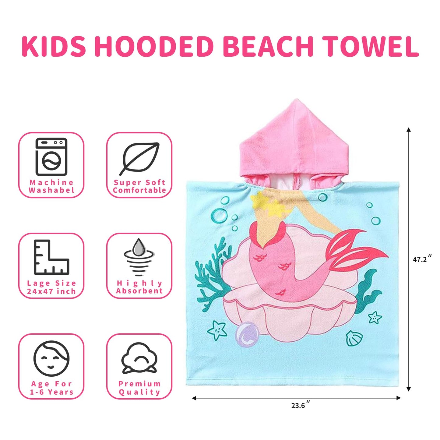 Cute Animal Hooded Beach Towel, Microfiber Bath Towels For Kids Toddler Infant Boy Girl, Animal Towels For Bath Pool Swim Swimwear Summer Beach…