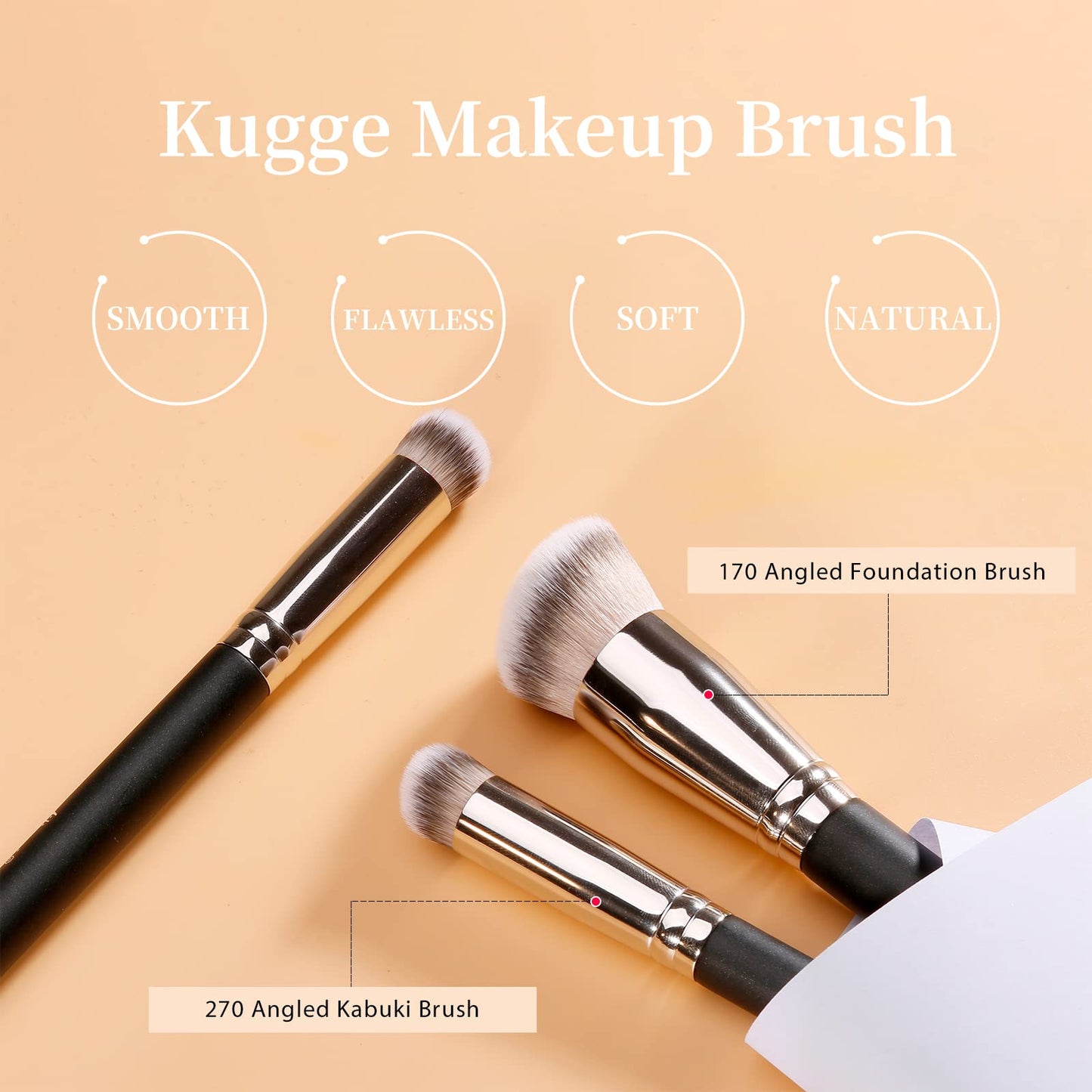 Kugge Under Eye Concealer Brush & Foundation Brush for Liquid Makeup, 2PCS Dense Synthetic Angled Kabuki Blending Makeup Brush, for Liquid, Cream