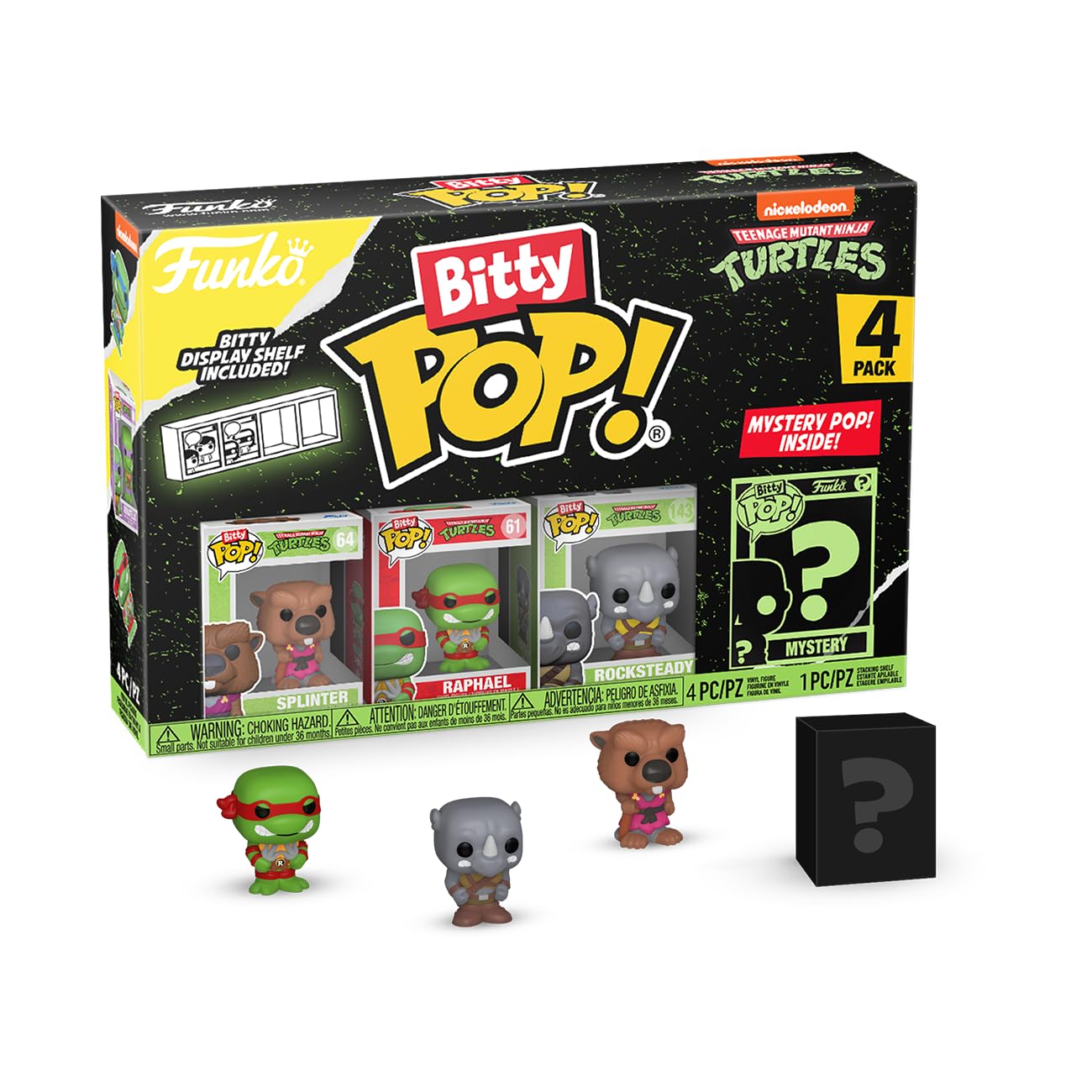 Funko Bitty POP! Teenage Mutant Ninja Turtles (TMNT) - Splinter, 4-Pack - Splinter, Raphael, Rocksteady and A Surprise Mystery Mini Figure - 0.9 Inch…