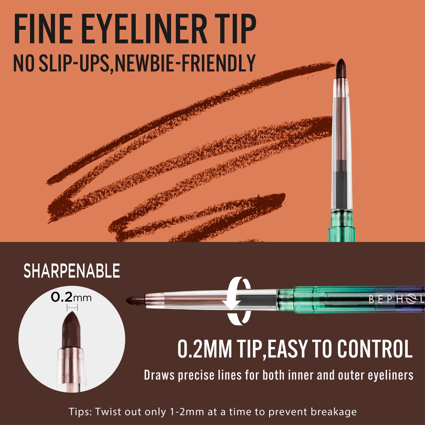 BEPHOLAN Brown Gel Eyeliner Pencil, Waterproof Smudge Proof Eyeliner, 24H Long-Lasting Matte Eye Makeup, Creamy Smooth Glide, Retractable Beauty and Personal Care BEPHOLAN