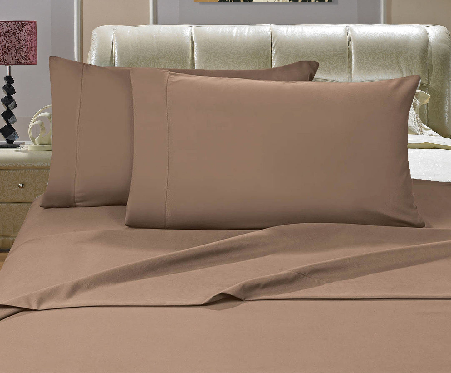 CELINE LINEN Luxurious Bed Sheets Set on Amazon 1800 Premier Hotel Quality Wrinkle Free 4-Piece Sheet Set with Deep Pockets, King Taupe