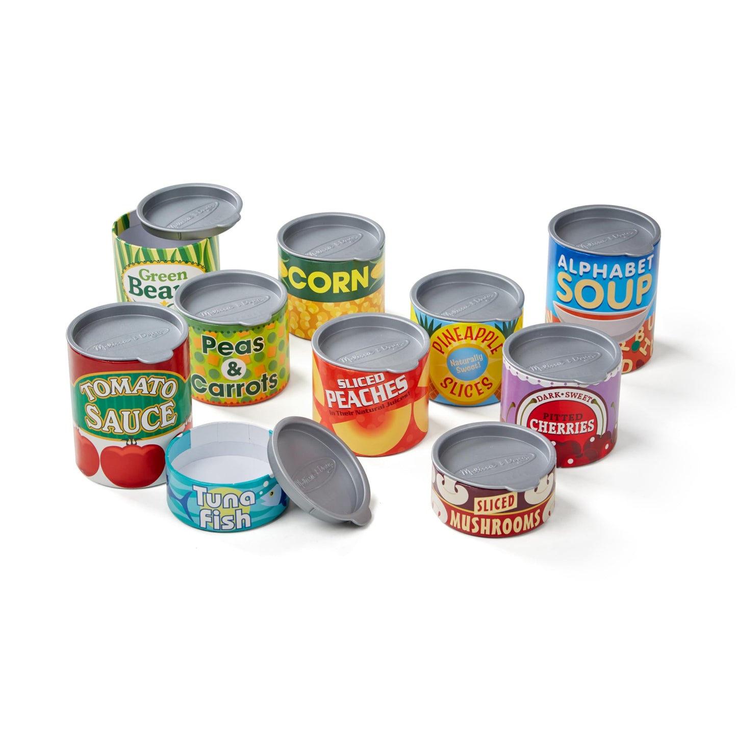Melissa & Doug Let's Play House! Grocery Cans Play Food Kitchen Accessory - 10 Stackable Cans with Removable Lids