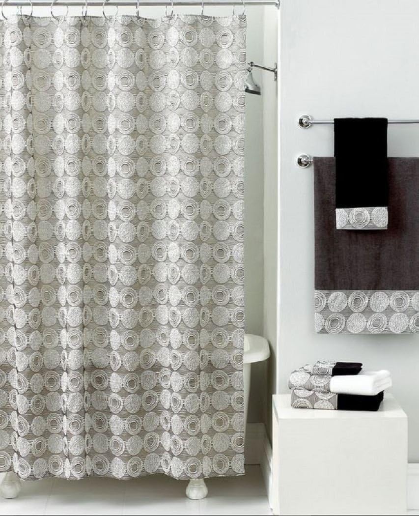 Avanti Linens - Fabric Shower Curtain, Stylish Bathroom Decor (Galaxy Collection, Silver)