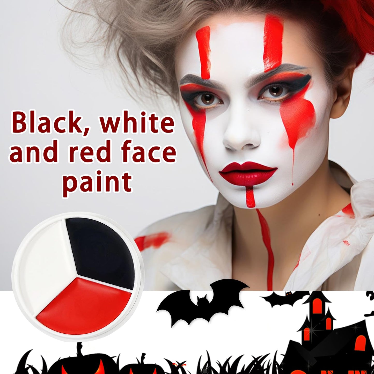 Black White Red Face Body Paint Foundation Cream Makeup,Halloween Cream Clown Face Body Paint Makeup Kit for Goth Zombie Vampire Skeleton Cosplay