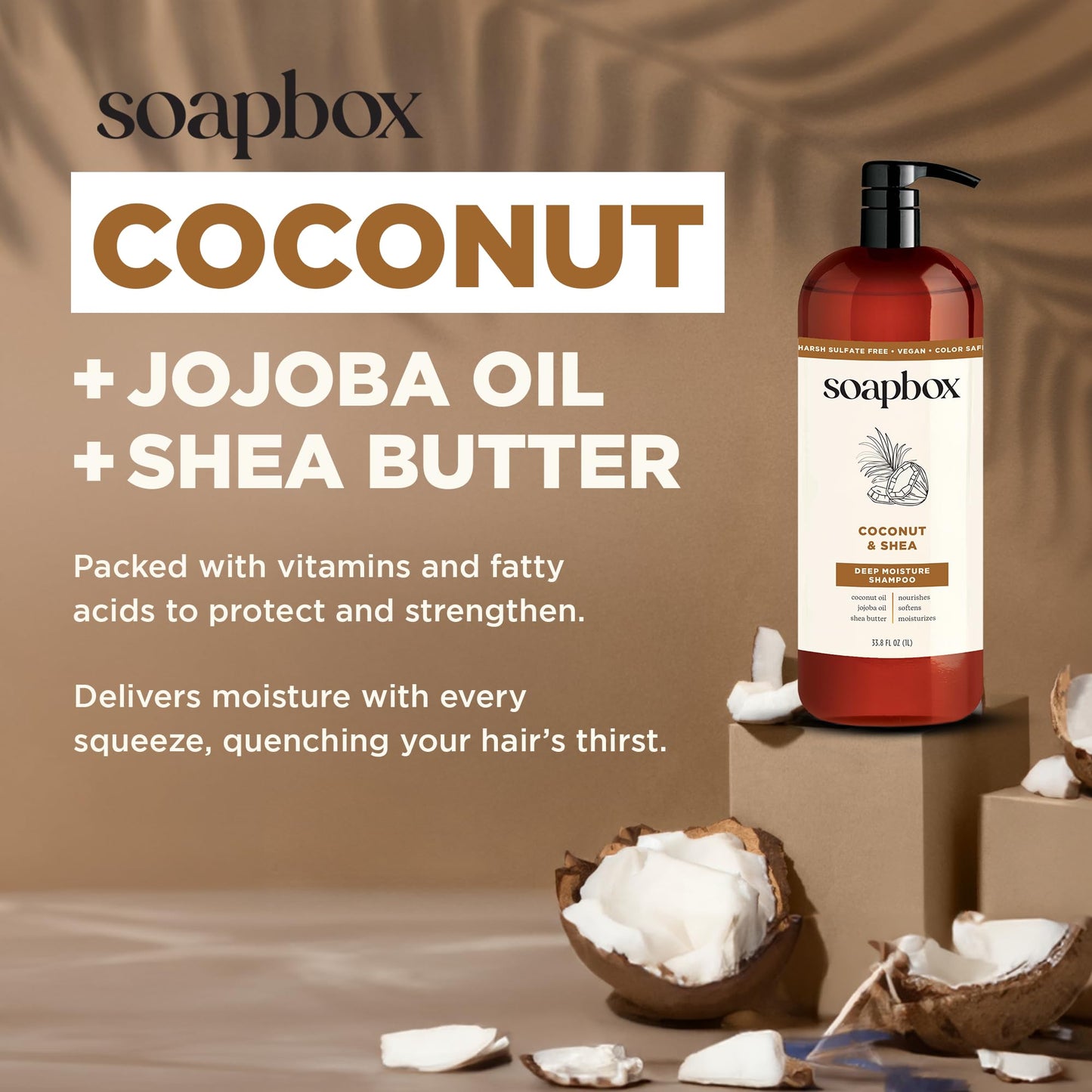 Soapbox Shampoo and Conditioner Set with Coconut Oil, Jojoba Oil, Aloe and Shea Butter to Moisturize and Nourish for All Hair Types, 1 Liter Each