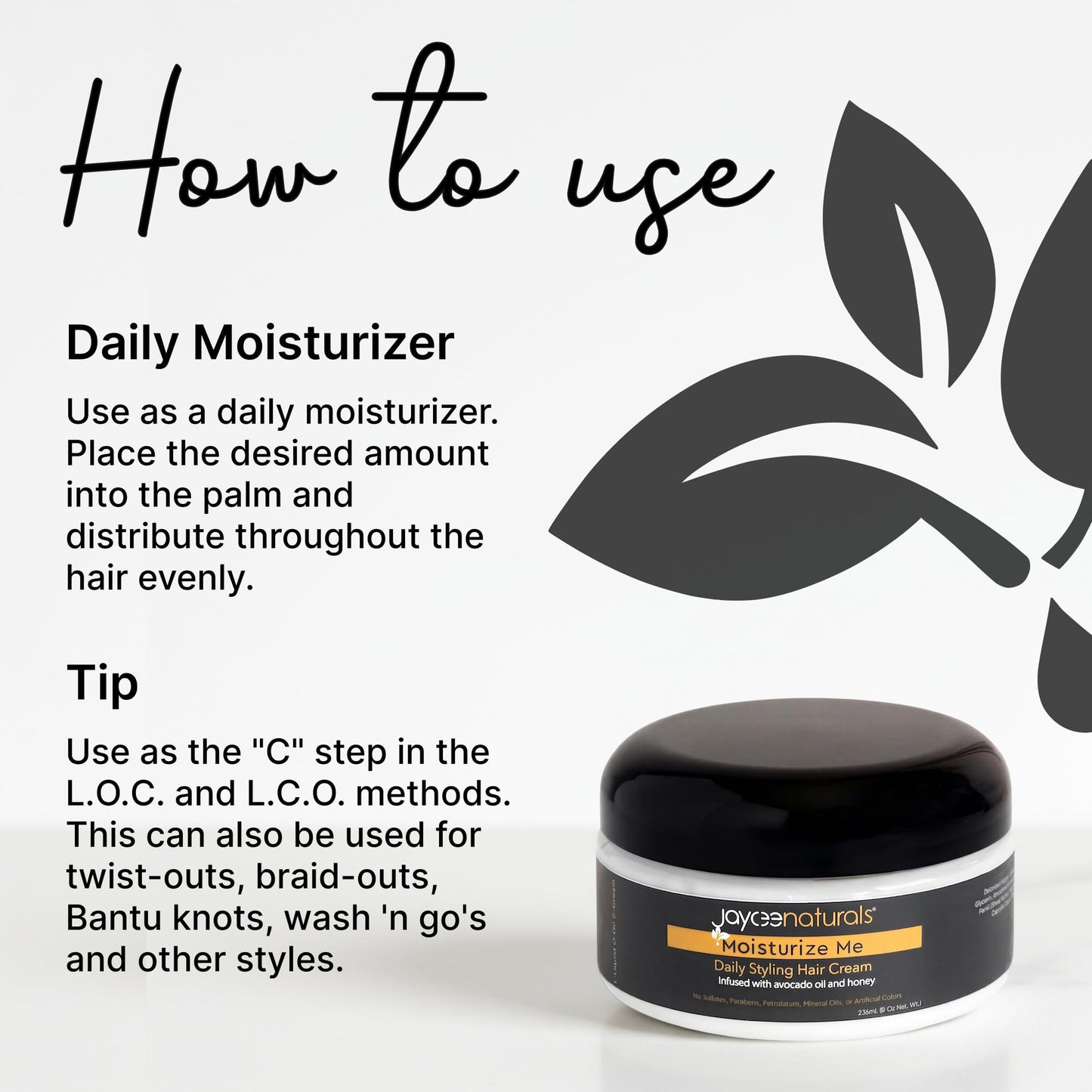 Jaycee Naturals Moisturize Me Daily Styling Hair Cream with Avocado Oil, Honey, and Shea Butter to Tame Frizz, Deep Condition, and Lock in Moisture