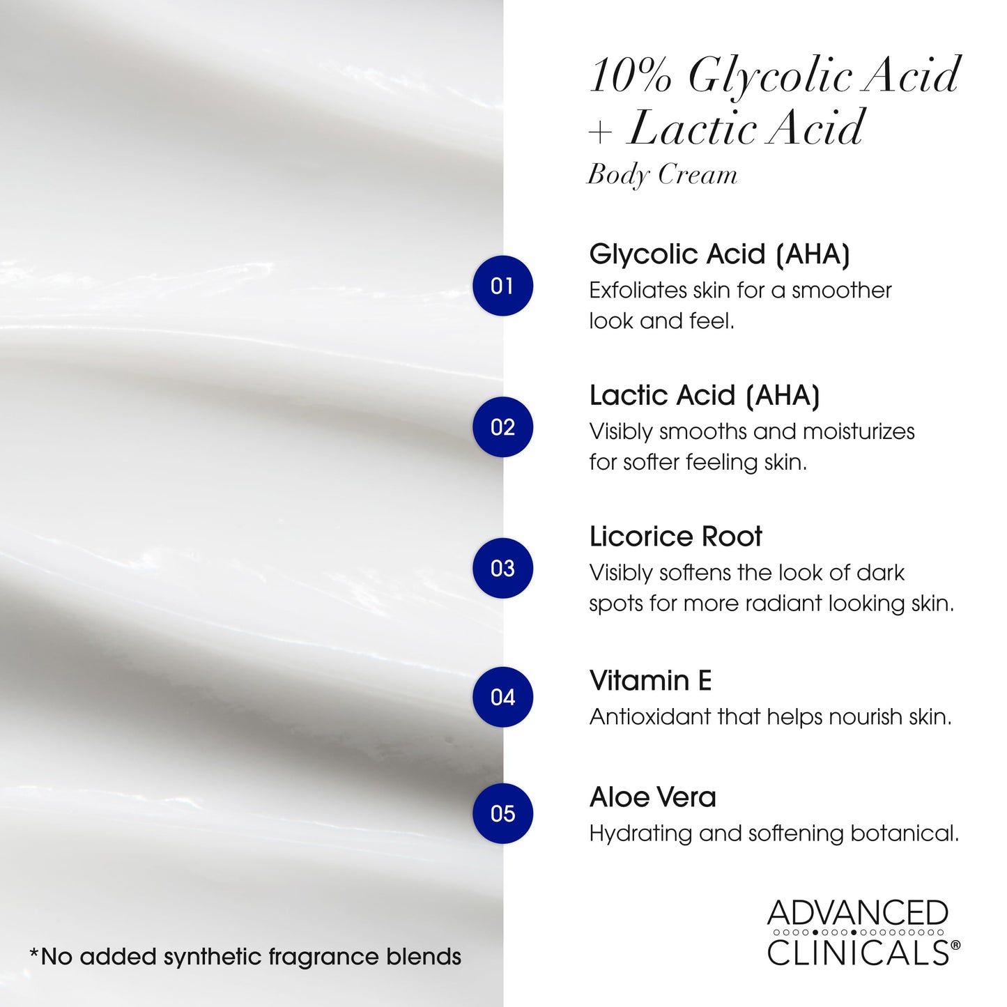 Advanced Clinicals 10% Glycolic Acid + Lactic Acid Lotion Exfoliant Moisturizing Cream With Hyaluronic Acid Moisturizer | AHA Exfoliating Body Cream