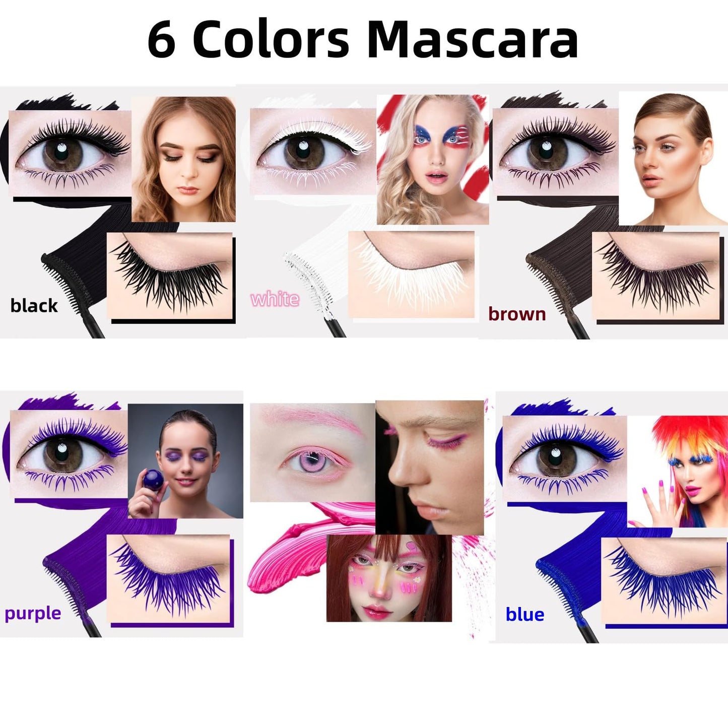 LGSZGDCN 6 Colors Mascara eyelash for Liquid Sensational Washable Thick And Waterproof Fast Dry Extensions Curling Lengthening Makeup Eye, Lifting