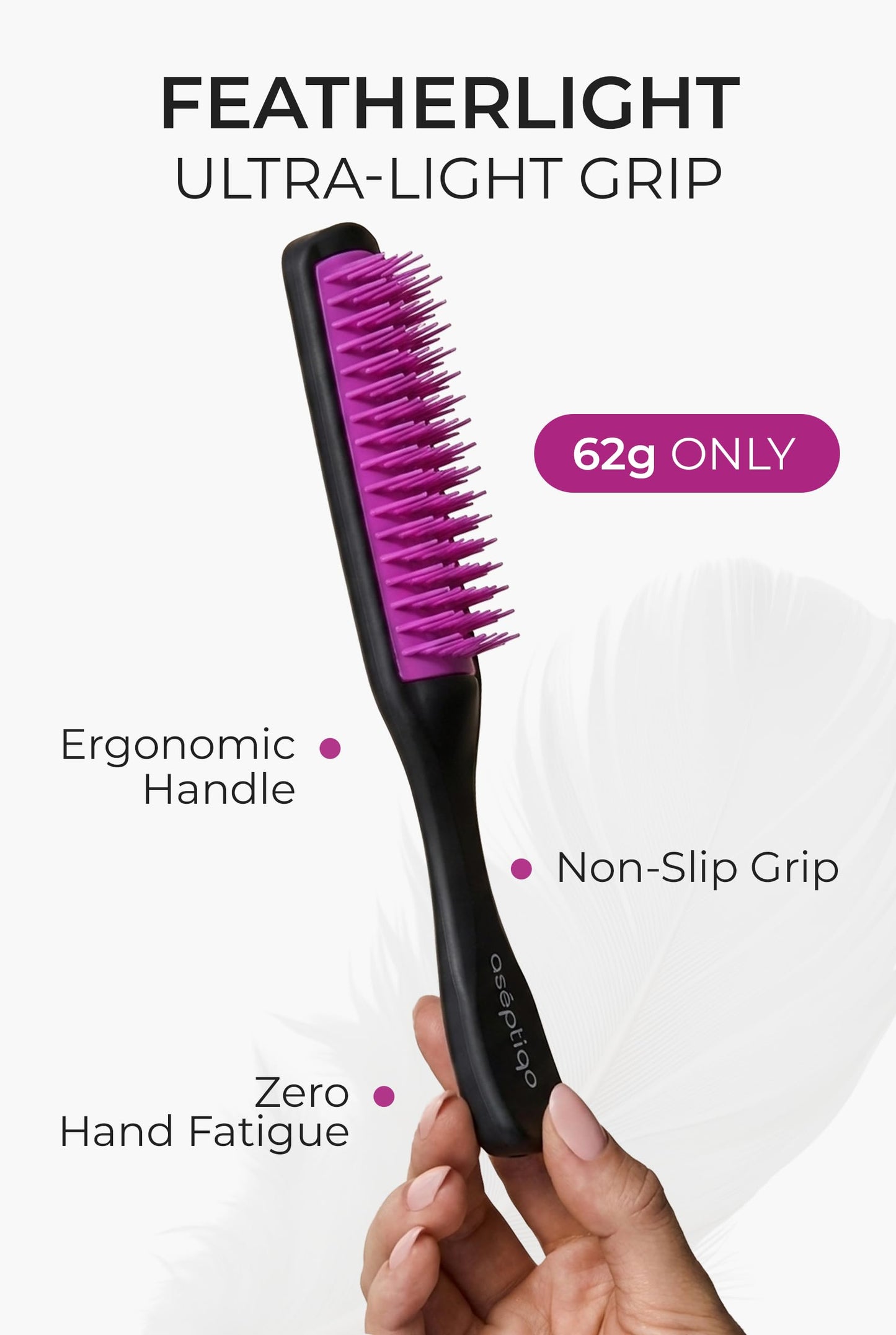 Aséptiqo Brush - Premium Detangling Hair Brush, Compact & Easy to Clean Multi Purpose HairBrush for Women, Men, Kids - Ideal for Straight to Wavy