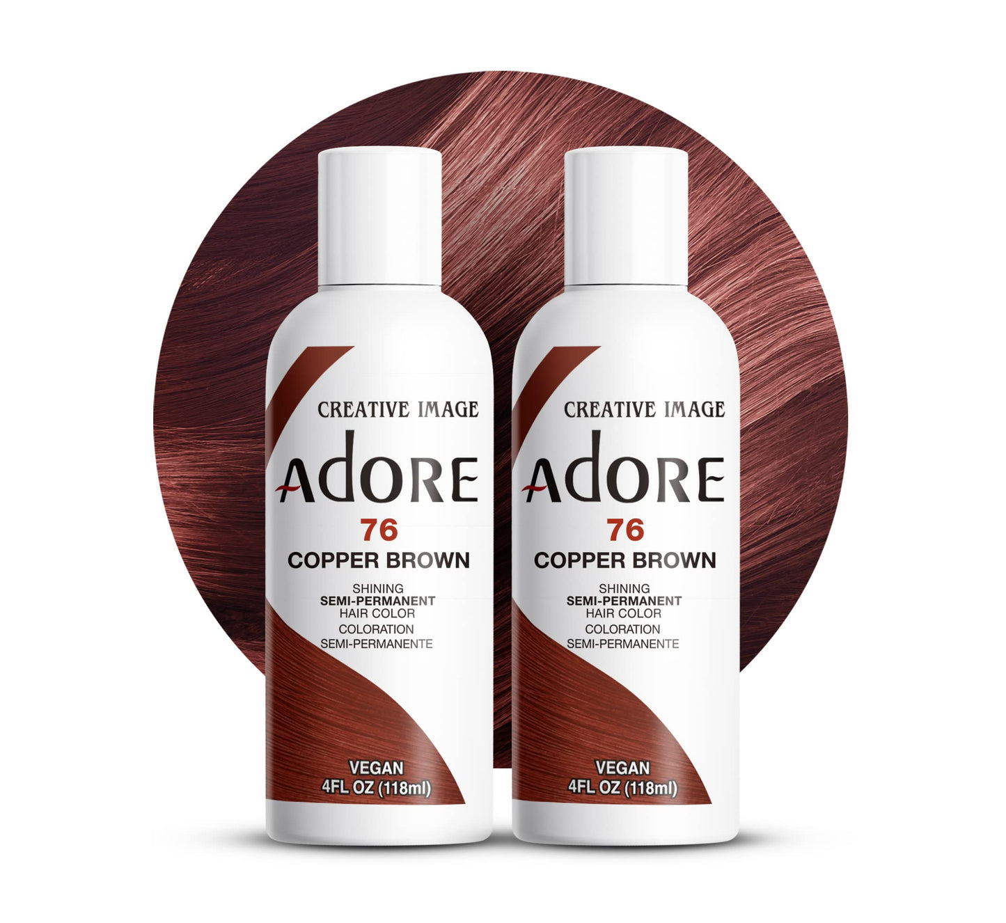 Adore Semi Permanent Hair Color (076 Copper Brown) (2 Pack) | Vegan & Cruelty-Free Brown Hair Dye | No Ammonia, No Peroxide, No Alcohol | 4 Fl Oz
