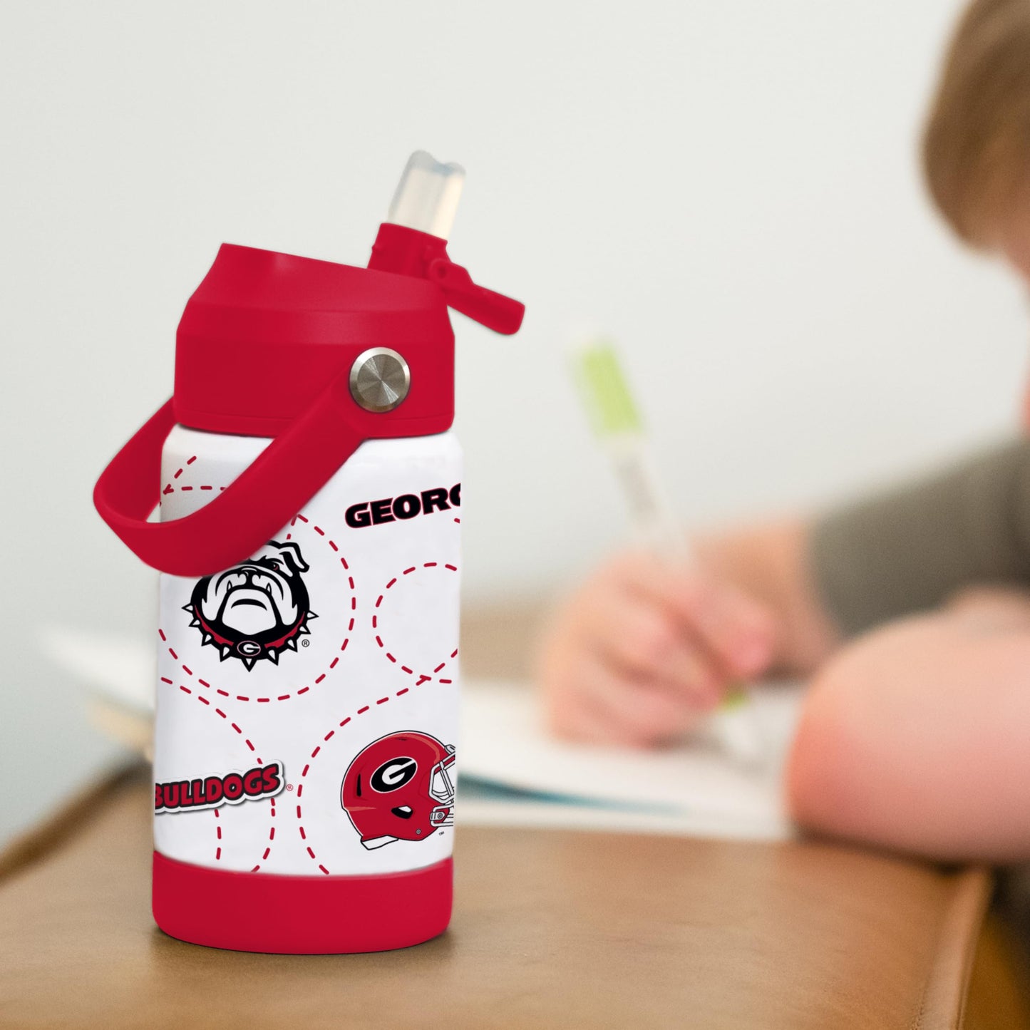 Logo Brands NCAA Georgia Bulldogs Mascot Stainless-Steel Kids Bottle -Soft Silicone Mouthpiece, Easy To Carry, Kid-Friendly Design- Great For School
