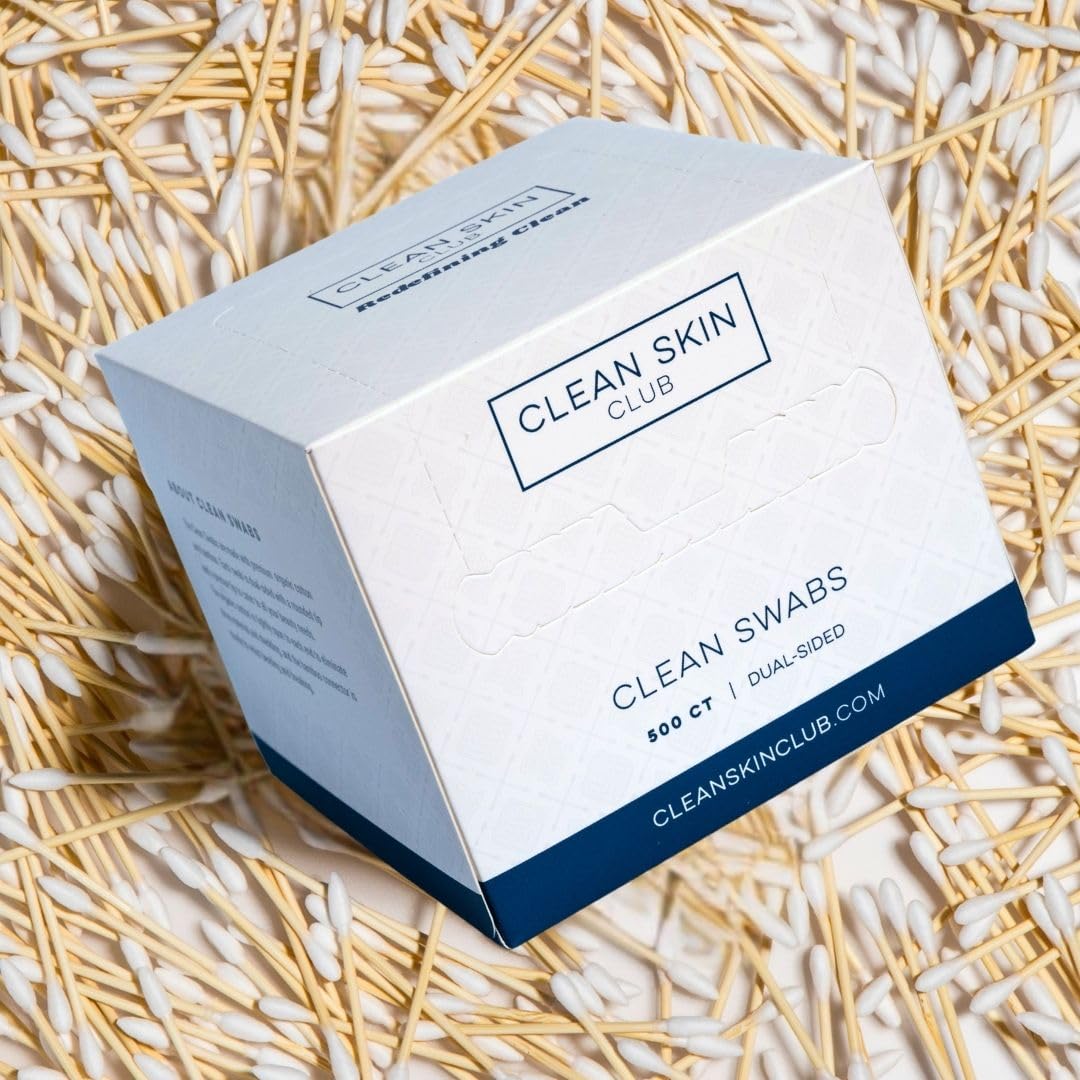Clean Skin Club Clean Swabs | 500CT | One Pointed Tip | Biodegradable + Organic Cotton & Bamboo | Makeup & Nail Polish Touch-ups | Chlorine-Free Beauty and Personal Care CLEAN SKIN CLUB