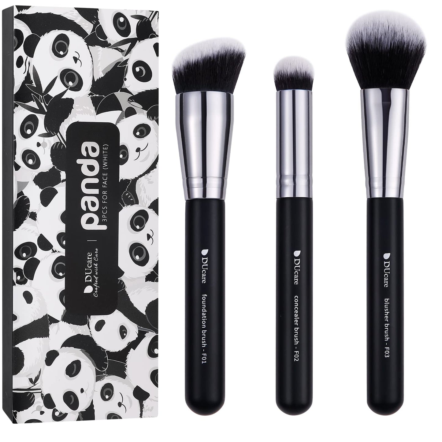 DUcare Makeup Brushes 3Pcs Foundation Contour Bronzer Brush,Concealer Brush,Blusher Powder Brush, Face Kabuki Travel Buffing Stippling Liquid Blending