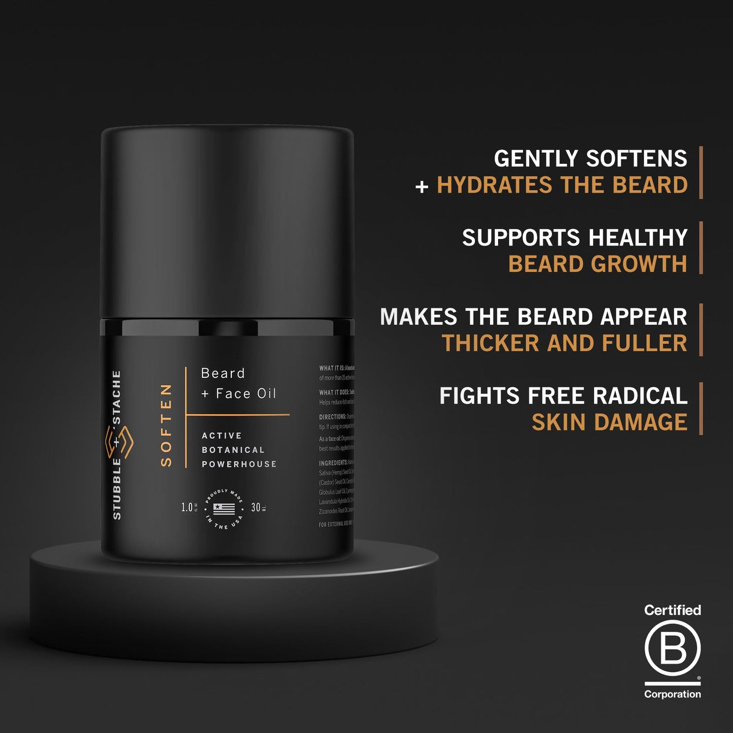 stubble & stache Hydrating Beard Oil for Men - Dual-Use Face & Beard Moisturizer & Conditioner with Baobab, Jojoba & Argan - Softens Hair, Stops Itch