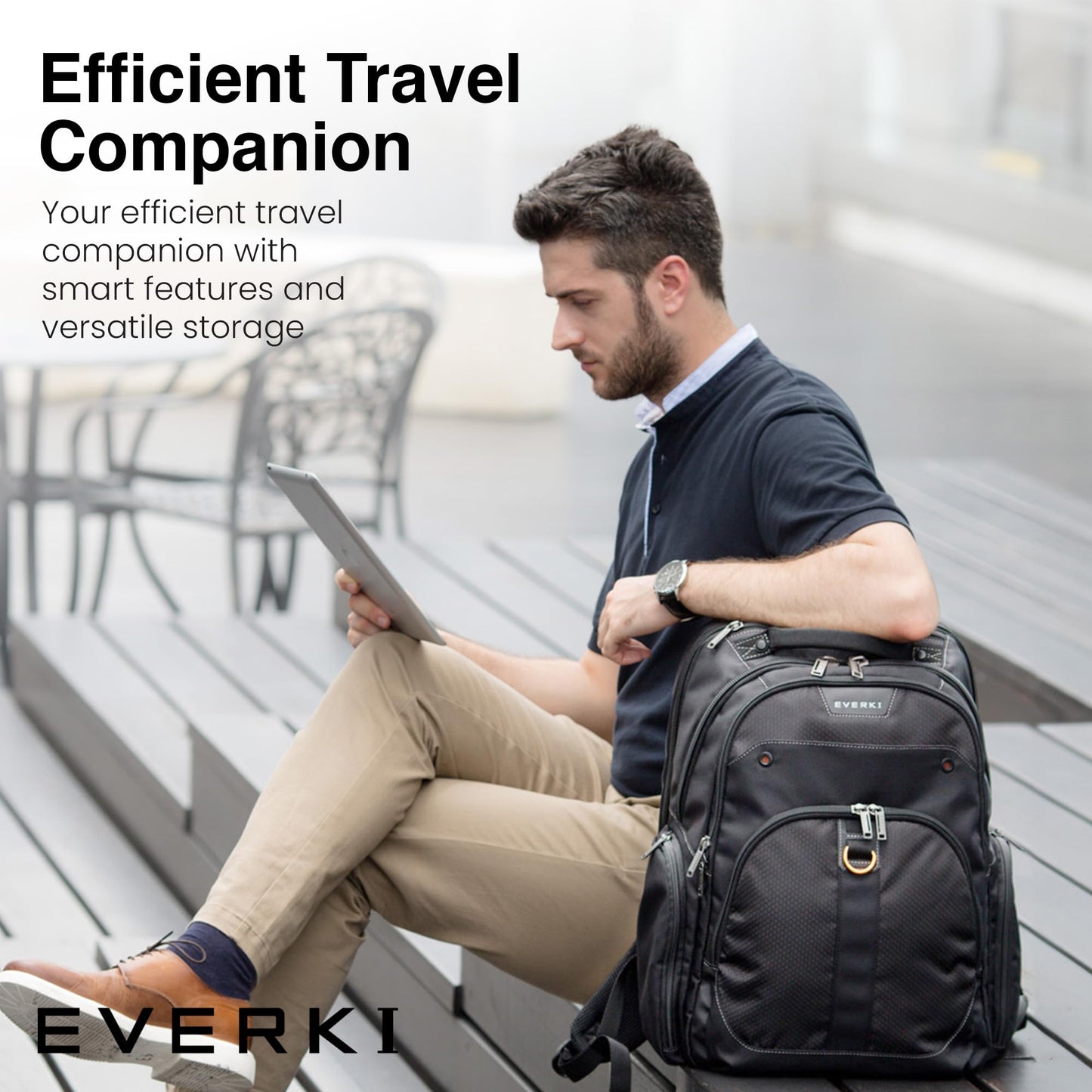 EVERKI 32L Atlas Business Laptop Backpack - Adjustable Compartment for Work, Travel-Friendly Business & Office Backpack for Men & Women, College, Durable Computer Bag, Fits 13"-17.3", Black