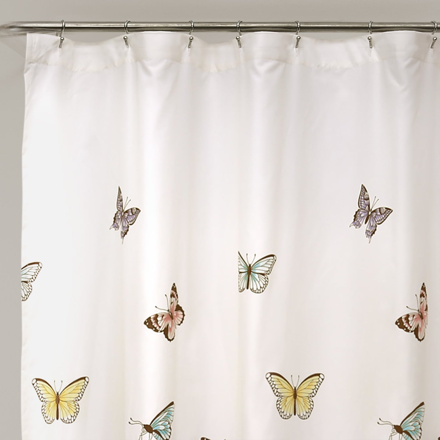 Lush Decor Flutter Butterfly Shower Curtain 72" W x 72" L Pink - Fabric Shower Curtains for Bathroom - Ruffle Bathroom Curtain - Pink Decor