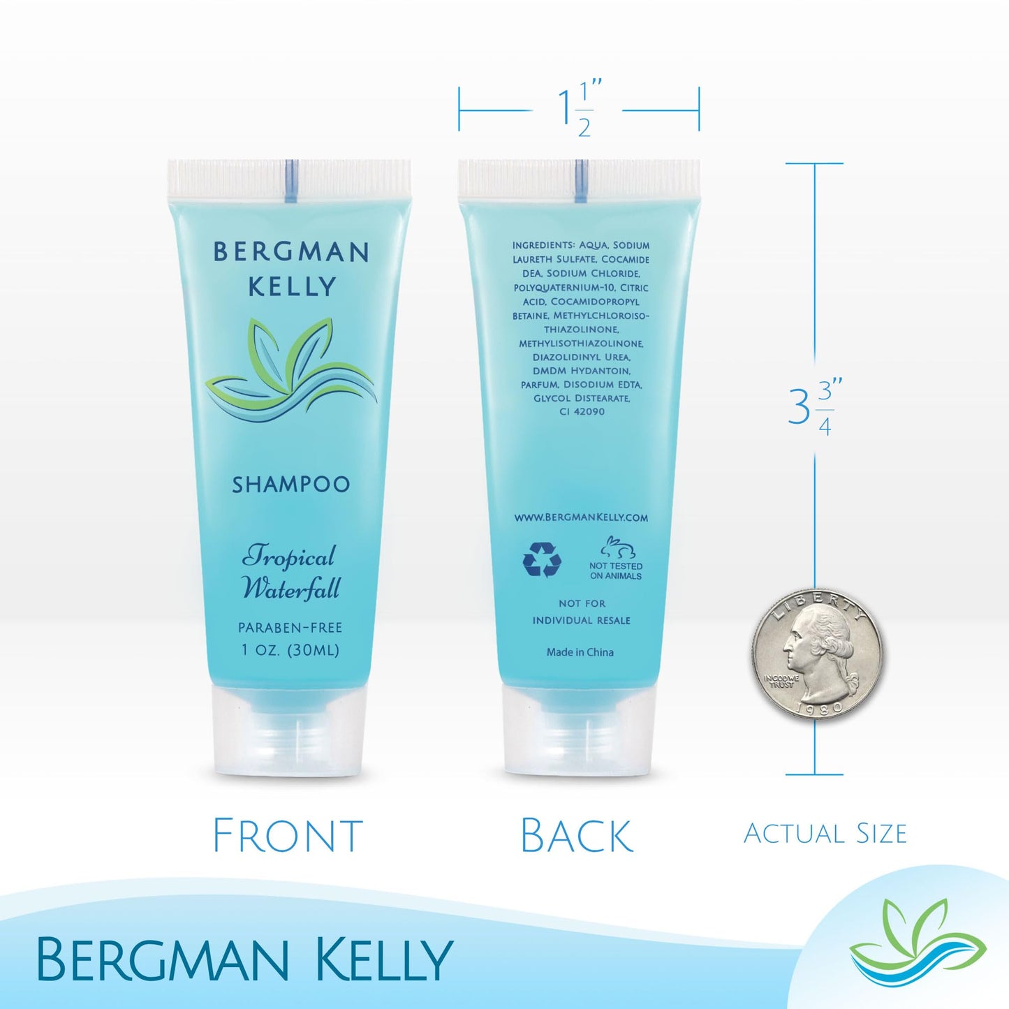 BERGMAN KELLY - Travel Size Hotel Shampoo - 1 fl oz, 100 PK, Tropical Waterfall - Delight Your Guests with Revitalizing & Refreshing Hair Cleanser