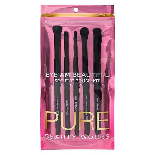 Pure Beauty Works Eye Am Beautiful 5pc Eye Brush Kit - Synthetic Bristles - Blending, Eyeshadow, Precision, Soft Blending, Angled - Makeup Brush Set