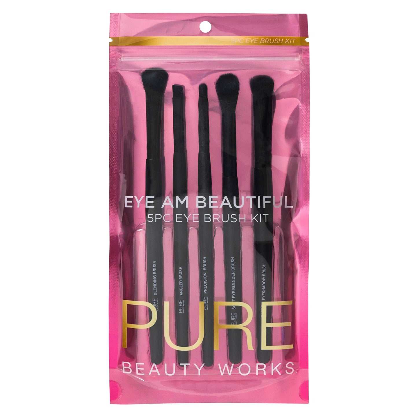Pure Beauty Works Eye Am Beautiful 5pc Eye Brush Kit - Synthetic Bristles - Blending, Eyeshadow, Precision, Soft Blending, Angled - Makeup Brush Set