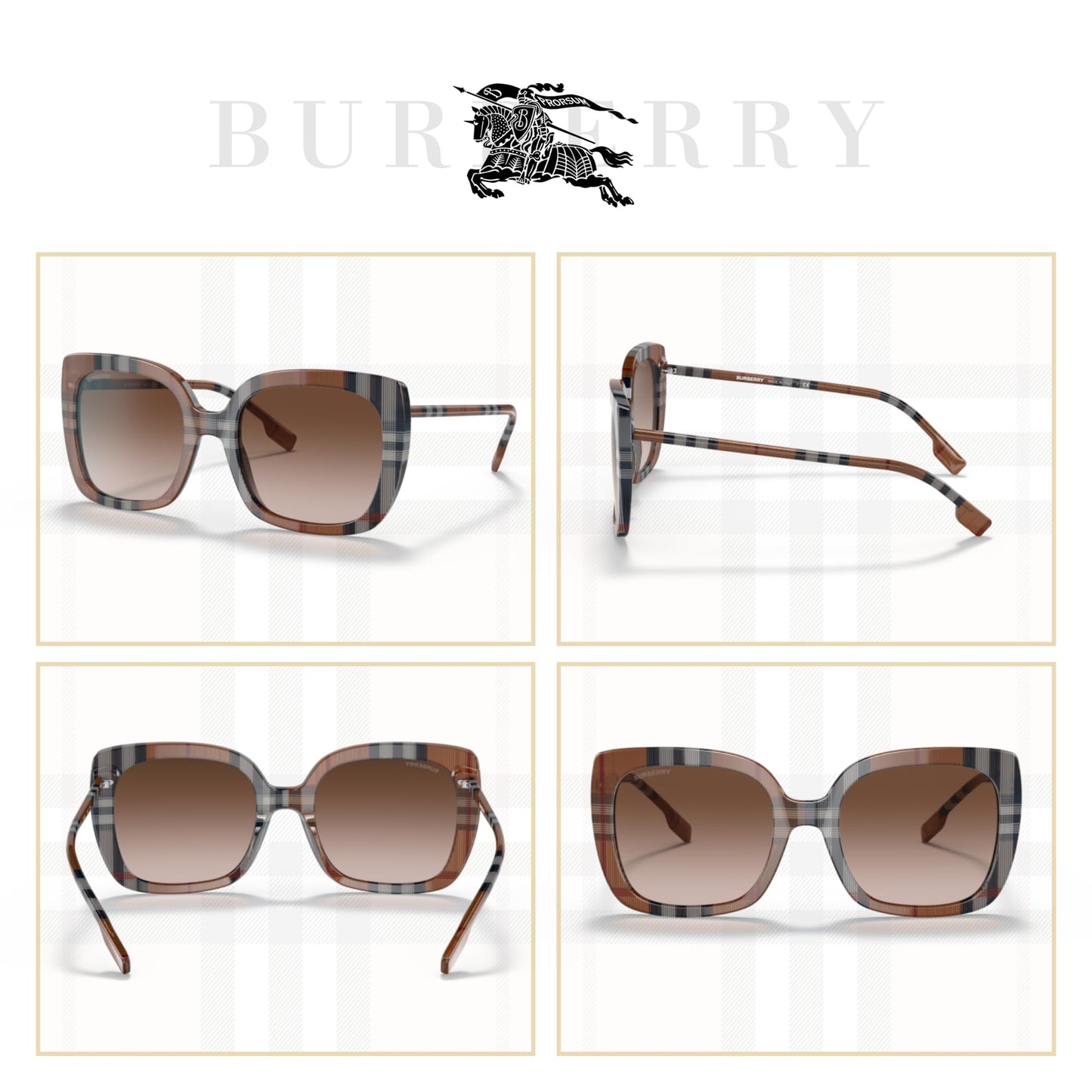 BURBERRY Caroll BE4323 400513 54MM Check Brown/Gradient Brown Square Sunglasses for Women +BUNDLE with ACCESSORY EYEWEAR KIT