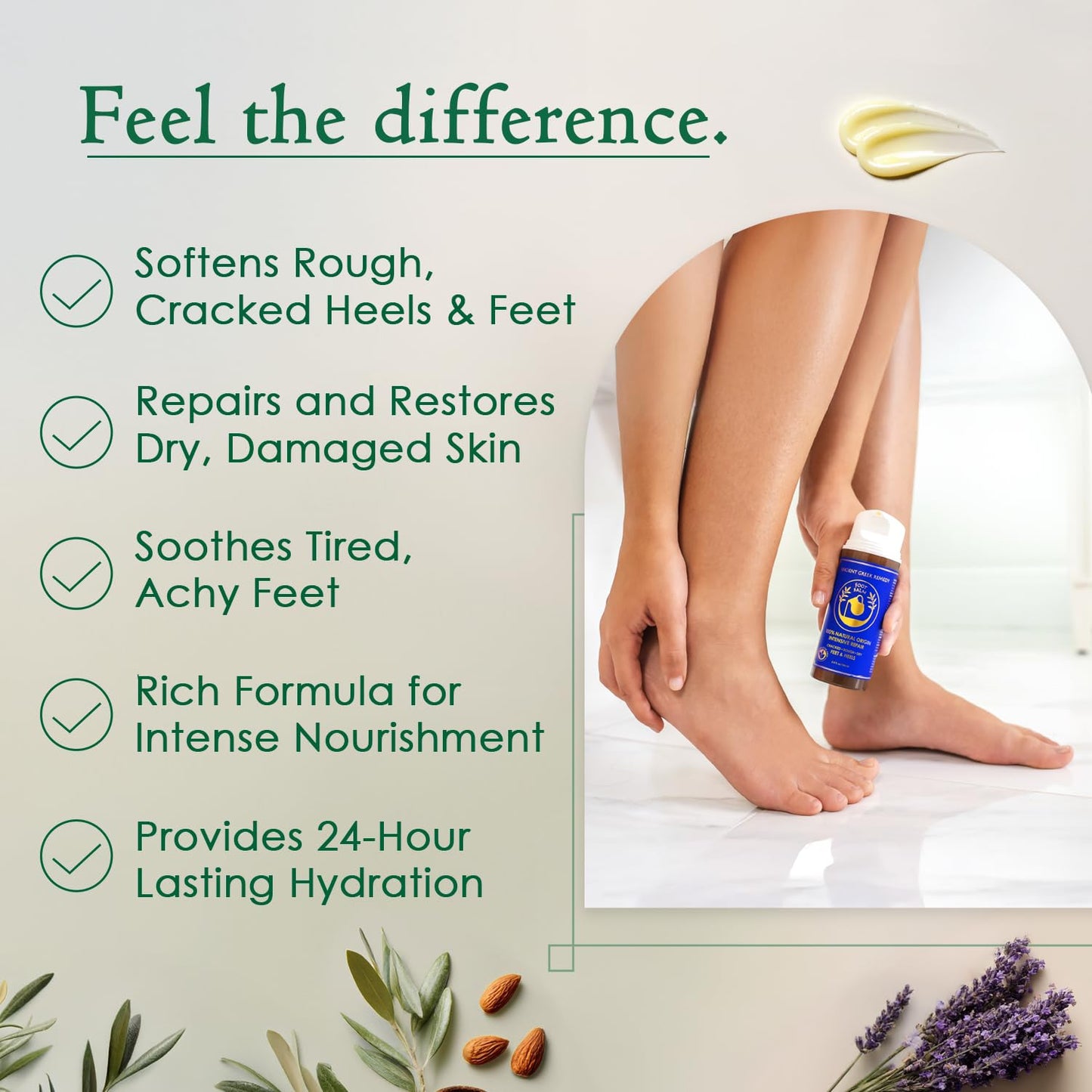 Dry Cracked Heels Repair | Organic Foot Cream for Dry Feet & Callus with Jojoba, Lavender, Almond, Olive & Vitamin E Oil | Natural Foot Balm