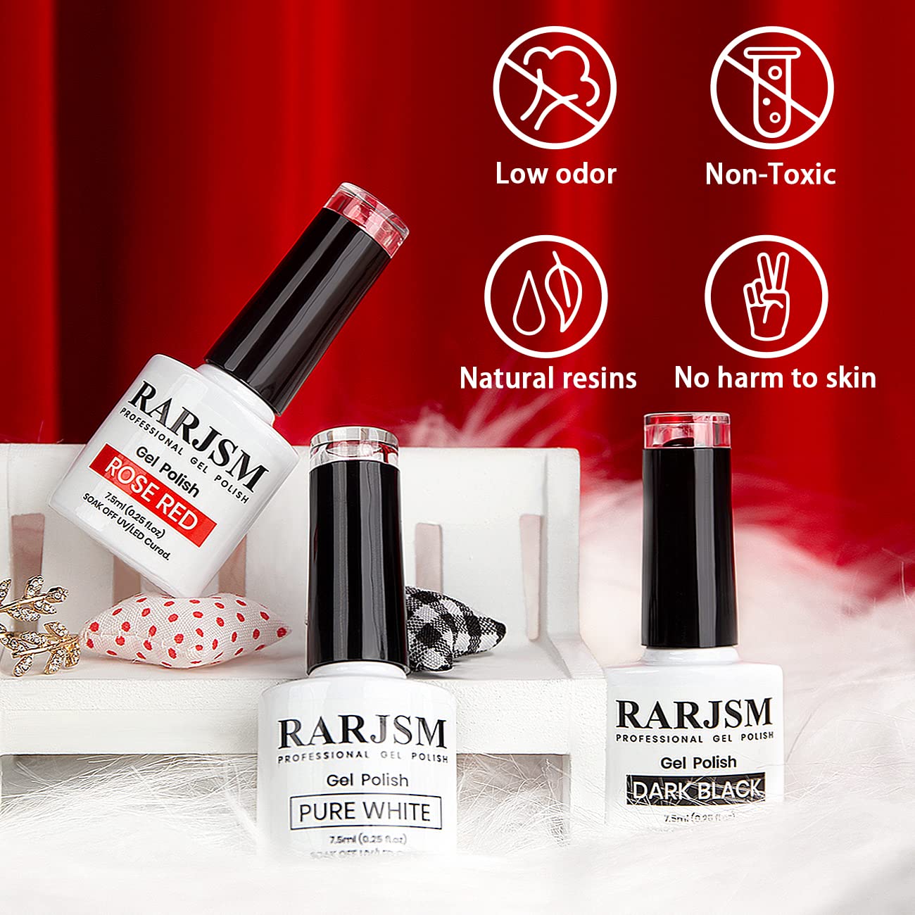 RARJSM Black White Gel Nail Polish Red Nail Polish Set Soak Off Gel Polish 3PCS 7.5ML UV LED Curing Required NailPolish Nail Art French Manicure DIY