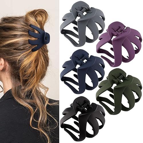 ATODEN Large Octopus Matte Jumbo Hair Clips for Thick Hair - 5 Pieces 3.15" Cute Giant Jaw Clips for Women