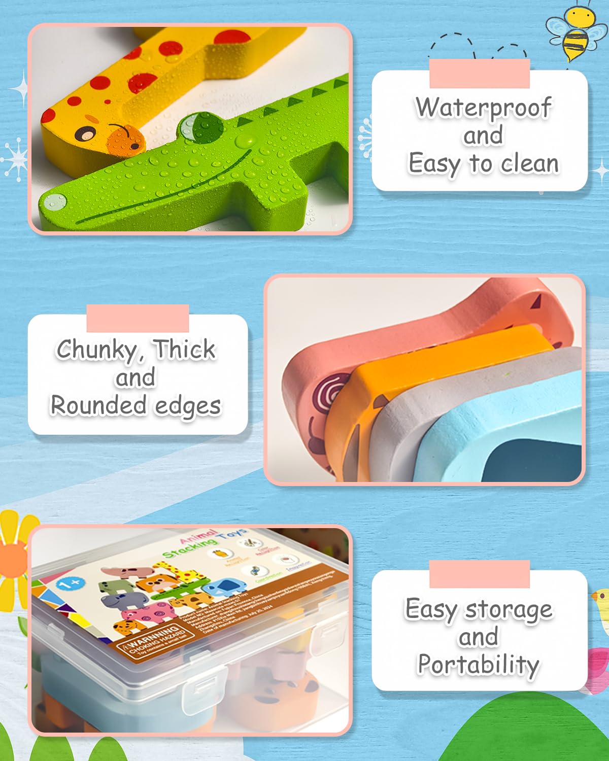 Maaacute Montessori Toys – 10pc Wooden Animal Blocks Sorting & Stacking Puzzles for Toddlers Ages 1-4, Educational Birthday Gift