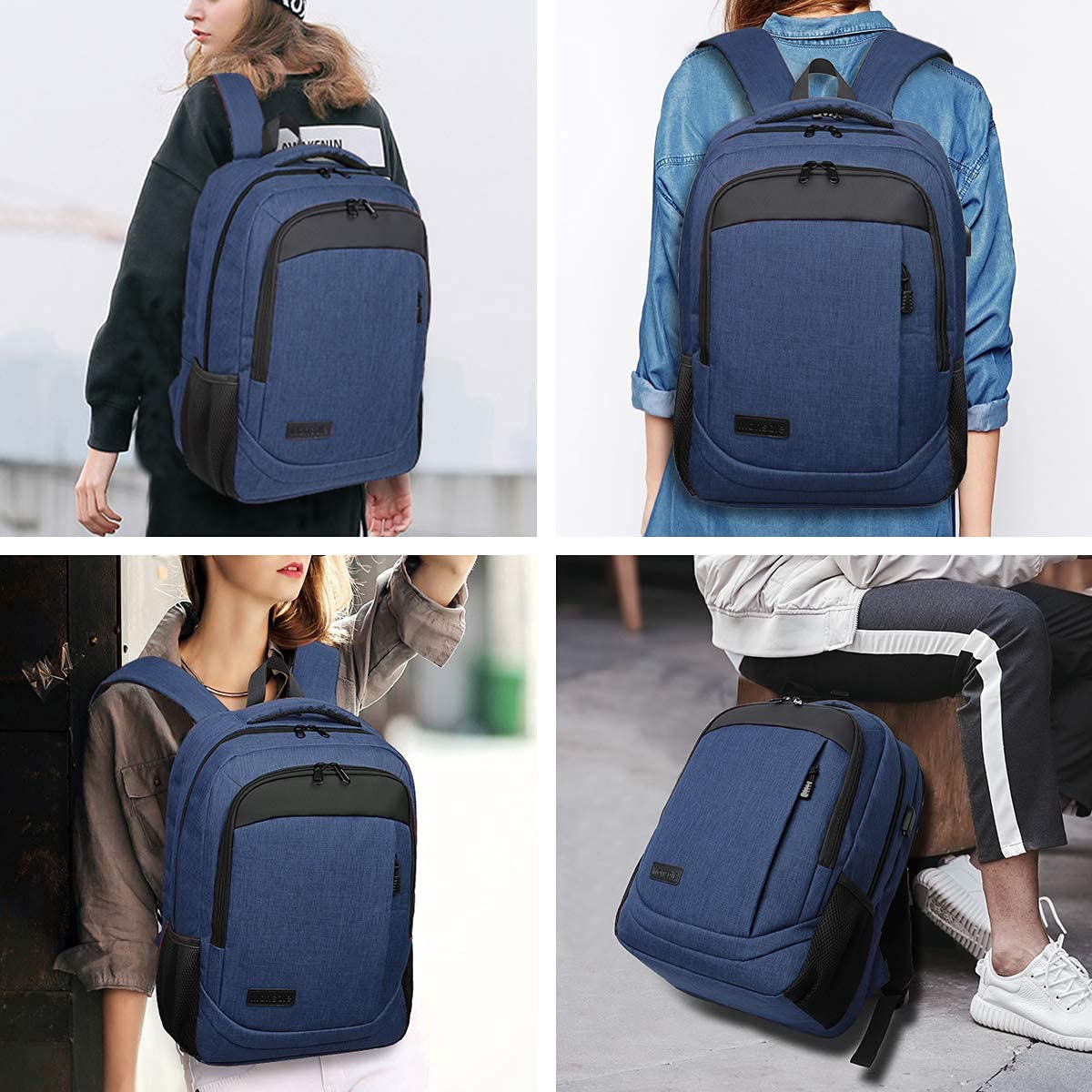 Monsdle Travel Laptop Backpack Anti Theft Backpacks with USB Charging Port, Business Work Bag 15.6 Inch College Computer for Men Women, Blue