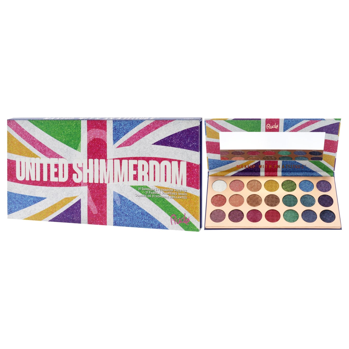 Rude Cosmetics United Shimmerdom Eyeshadow Palette - 21 Shimmer for Women - 0.88 oz Eye Shadow