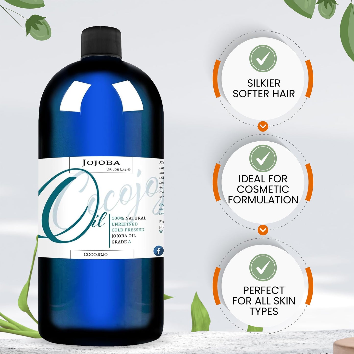 Cocojojo Jojoba Oil Organic, Jojoba Oil for Hair Growth for Skin, Face, 100% Pure Natural, Cold Pressed, Deep Moisturizing Anti-Aging, Essential Oils