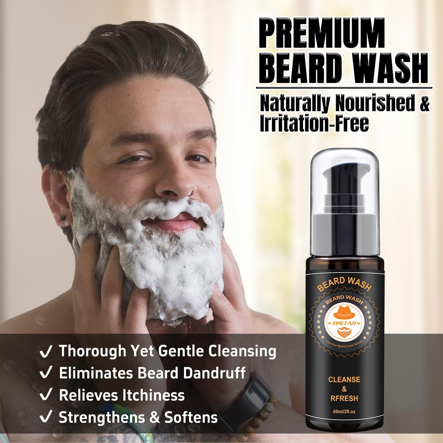 XIKEZAN Beard Kit for Men Care w/Beard Conditioner, Wash, Oil, Balm, Brush, Comb,Birthday Fathers Valentines Gifts for Men Him Dad Husband Boyfriend