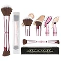 Voxora 4 in 1 Makeup Brush Set - All in One Powder/Blush, Foundation, Blending & Eyeshadow Brushes, Compact & Travel Essential