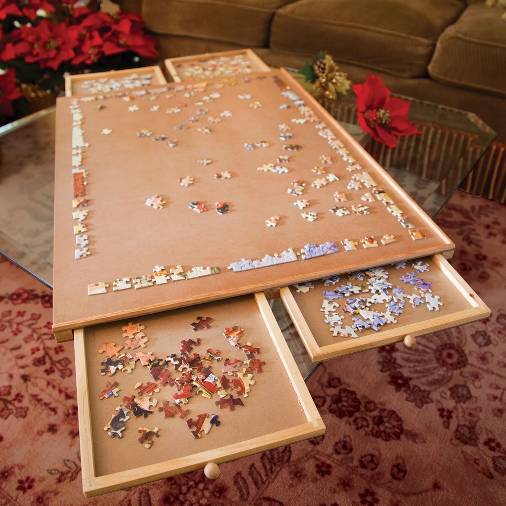 Bits and Pieces 1000 Piece Puzzle Board with Drawers – Wooden Jigsaw Table Organizer 22.25"x30" Non-Slip Surface & Sorting Trays