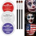 White Red Blue Face Body Paint,Halloween Clown Makeup Kit with 3 Brushes,Professional Red White Blue Face Body Painting Kit for Clown, Joker, Theater