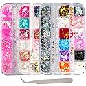AddFavor 4 Boxes Holographic Nail Sequins Mixed Shapes Iridescent Glitter Flakes Hearts Star Moon DIY Design Manicure Nail Art Decorations Sets