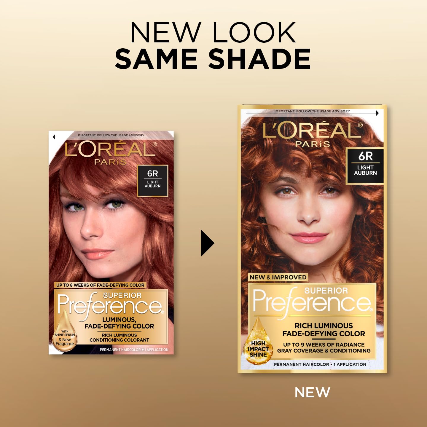 L'Oreal Paris Superior Preference Luminous Fade-Defying Permanent Hair Color, Hair Dye For Up to 9 Weeks of Radiance, Light Auburn 6R, 1 Hair Dye Kit