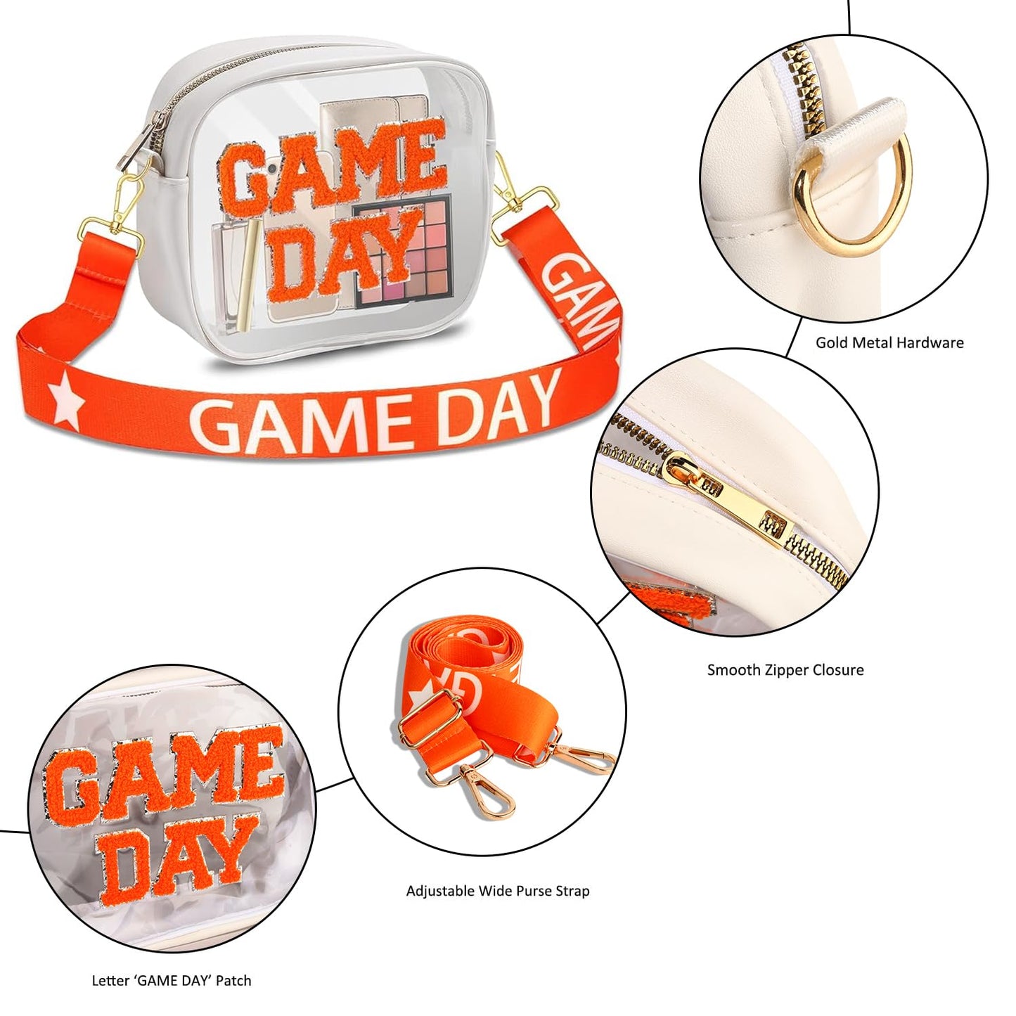 Game Day Clear Bag for Women Crossbody Transparent Bag for Football Baseball