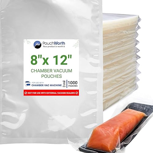Pouchworth 1,000 pcs 8" x 12" Quart, 3mil Vacuum Chamber Sealer Pre-Cut Bags BPA Free Great for Food Preservation, Freezer Storage Chamber Vacuum…