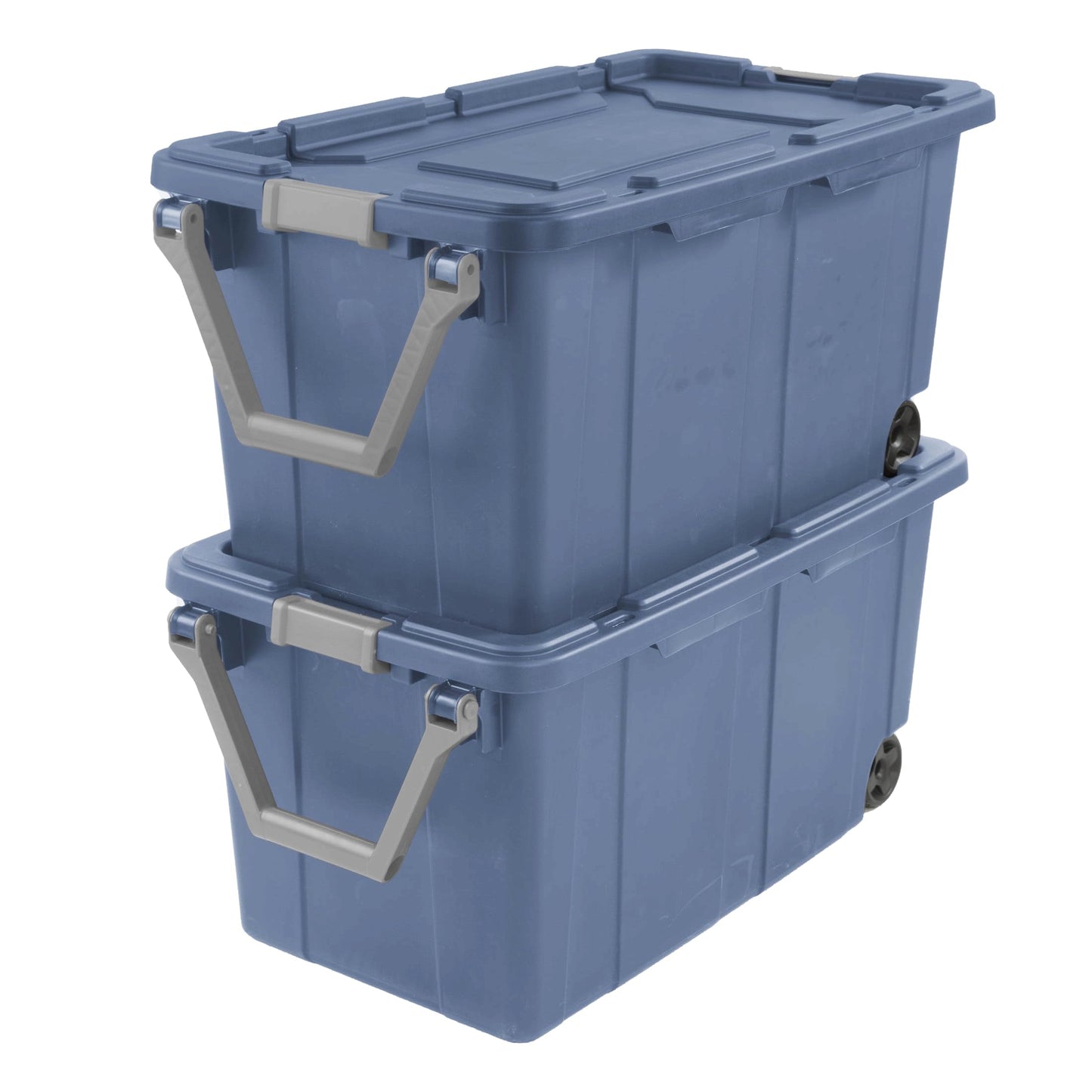 Ouyniei Heavy-Duty Wheeled Storage Totes, Blue Industrial Container with Latching Lid, 40 Gallon Capacity, 36.75x21.38x18 Inches, 2 Pack
