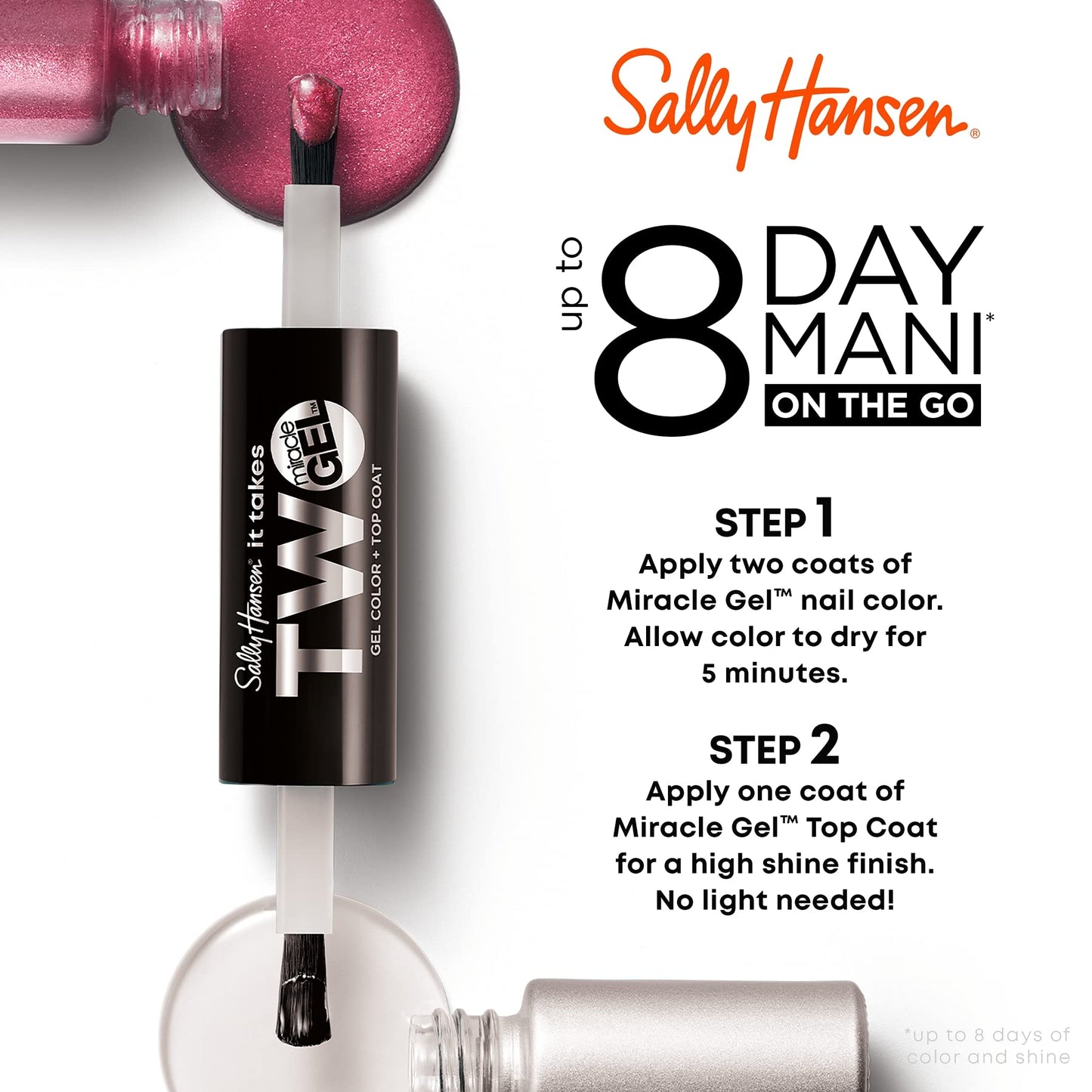 Sally Hansen It Takes Two Miracle Gel™, Get Mod, Long Lasting, Gel-Like Formula, No UV Lamp Needed, White Nail Polish Beauty & Personal Care Sally Hansen