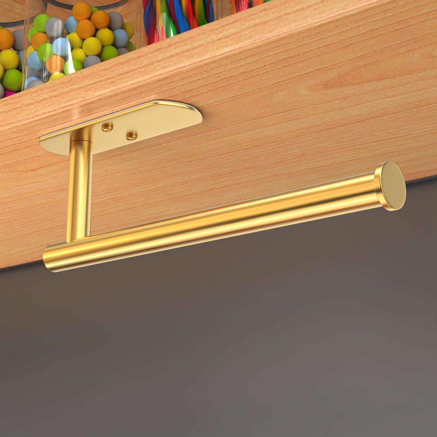 VAEHOLD Self Adhesive Paper Towel Holder – Under Cabinet or Wall Mount, SUS304 Stainless Steel, Gold for Kitchen & Bath