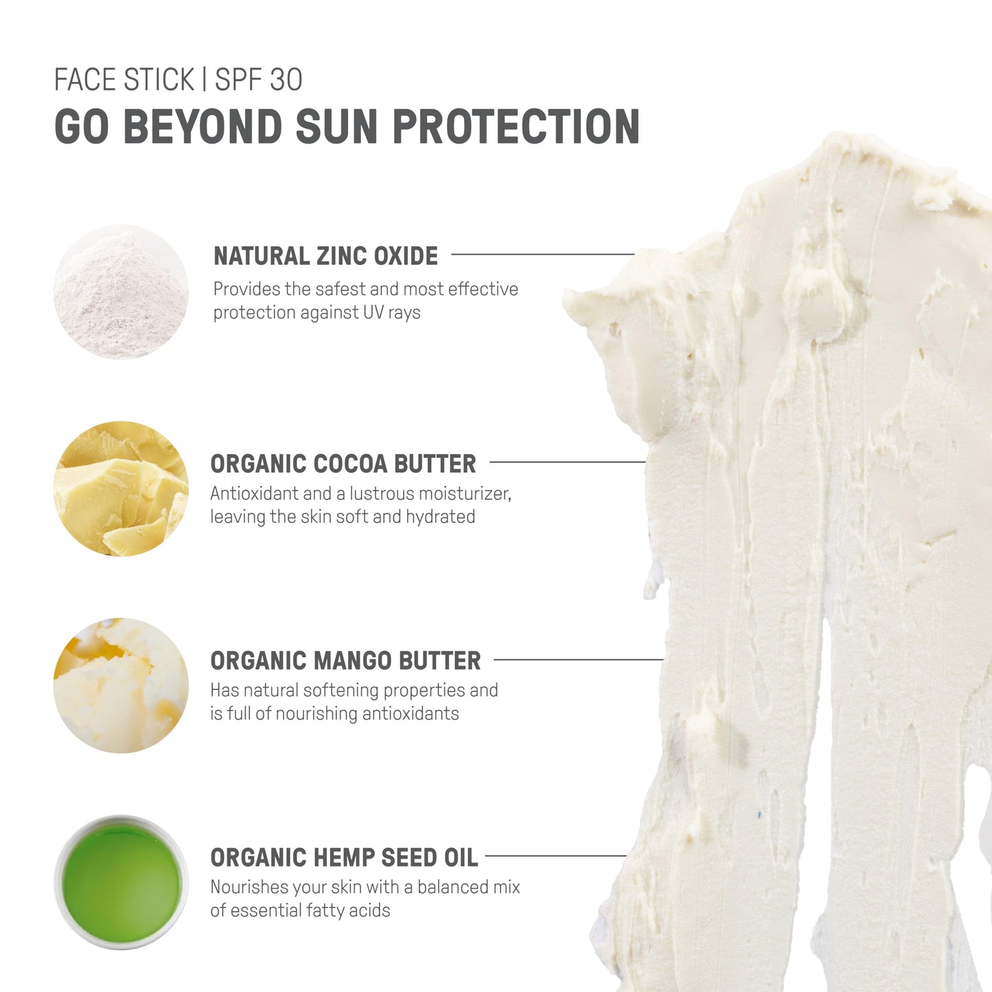 Raw Elements Face All-Natural Mineral Sunscreen Stick, Non-Nano Zinc Oxide, 95% Organic, Water-Resistant 80 Min, Reef Safe, All Ages Safe, SPF 30+