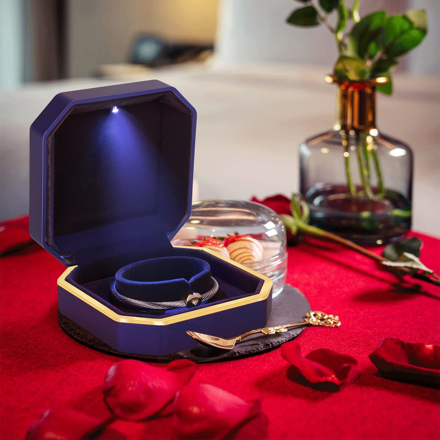 Joy.Box Luxury Bracelet Box, Velvet Jewelry Bangle Box Storage Case Organizer Holder with LED light for Jewelry Display Proposal Engagement Wedding…