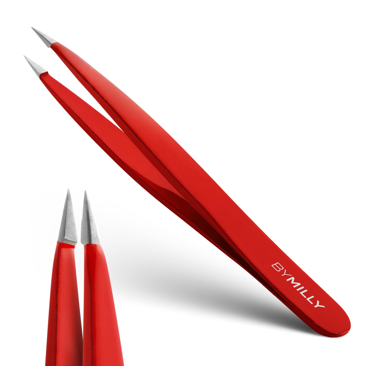 By MILLY Pointed Tweezers | High Carbon Stainless Steel Needle Nose | Fine Point Precision Hair Removal | Perfectly Aligned & Hand-Filed Sharp | Red Beauty and Personal Care By MILLY Default Title