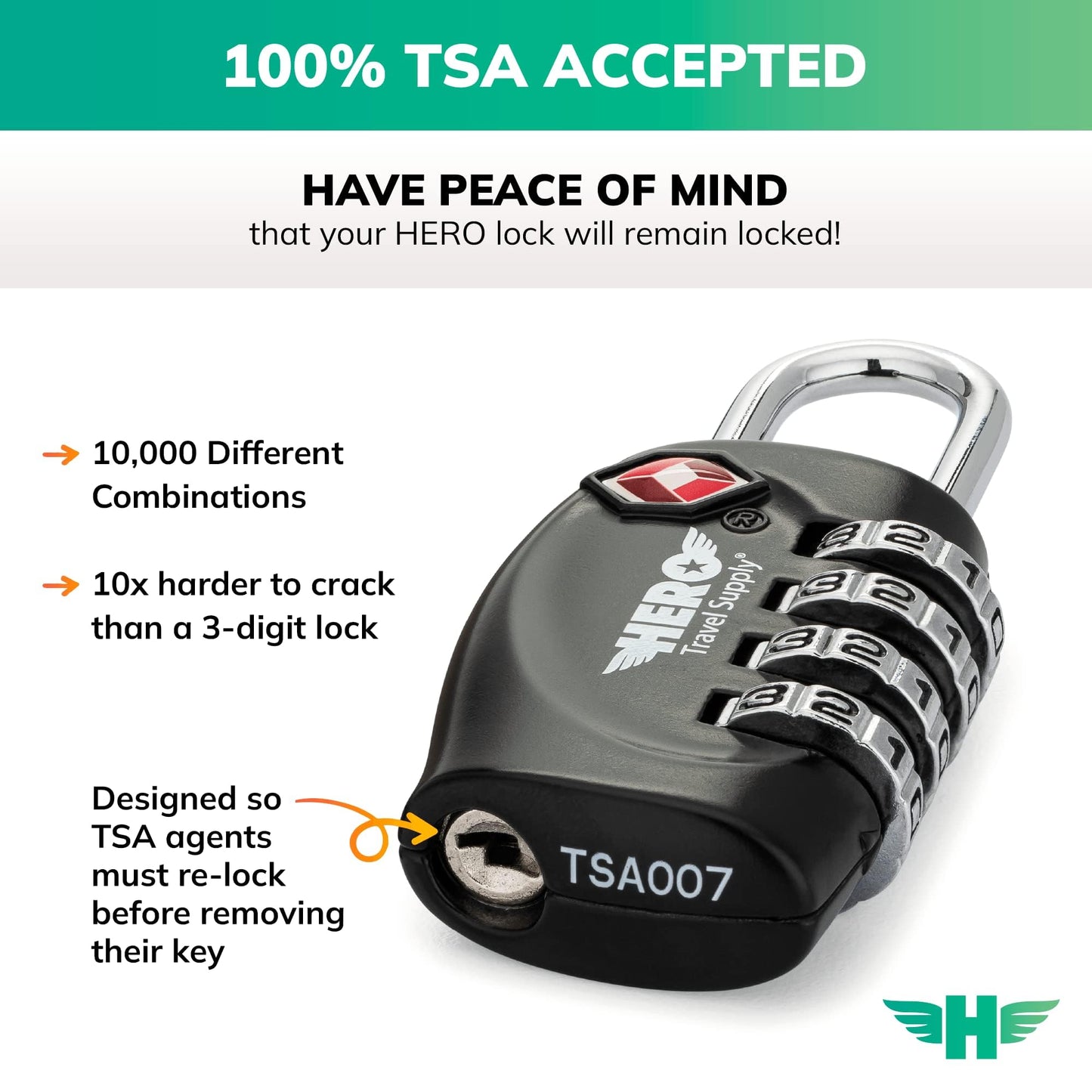 Hero TSA Approved Luggage Locks 2 Pack – 4 Digit Combination Padlocks for Travel, Suitcases, Backpacks & Lockers